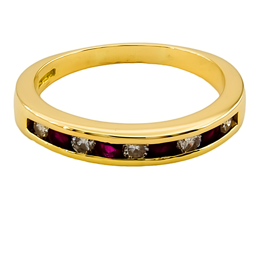 18ct gold Ruby / Diamond half eternity Ring size O